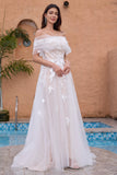 Princess Off The Shoulder Corset Long Bridal Dress with Appliques Lace