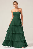 Burgundy A-Line Sweetheart Tiered Floor Length Chiffon Bridesmaid Dress