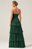 Burgundy A-Line Sweetheart Tiered Floor Length Chiffon Bridesmaid Dress