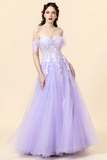 Purple A Line Sweetheart Long Prom Dress with Appliques