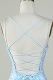 Sparkly Lace-Up Back Light Blue Homecoming Dress