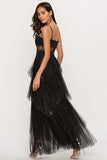 Black Corset Asymmetrical Tulle Long Wedding Guest Dress