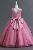 Blush A-Line Sleeveless Tulle Flower Girl Dress with Beading