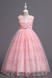 Blue A-Line Boat Neck Tulle Flower Girl Dress with Appliques