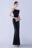 Lilac Sheath Spaghetti Straps Sequin Formal Dress With Feather