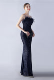 Lilac Sheath Spaghetti Straps Sequin Formal Dress With Feather