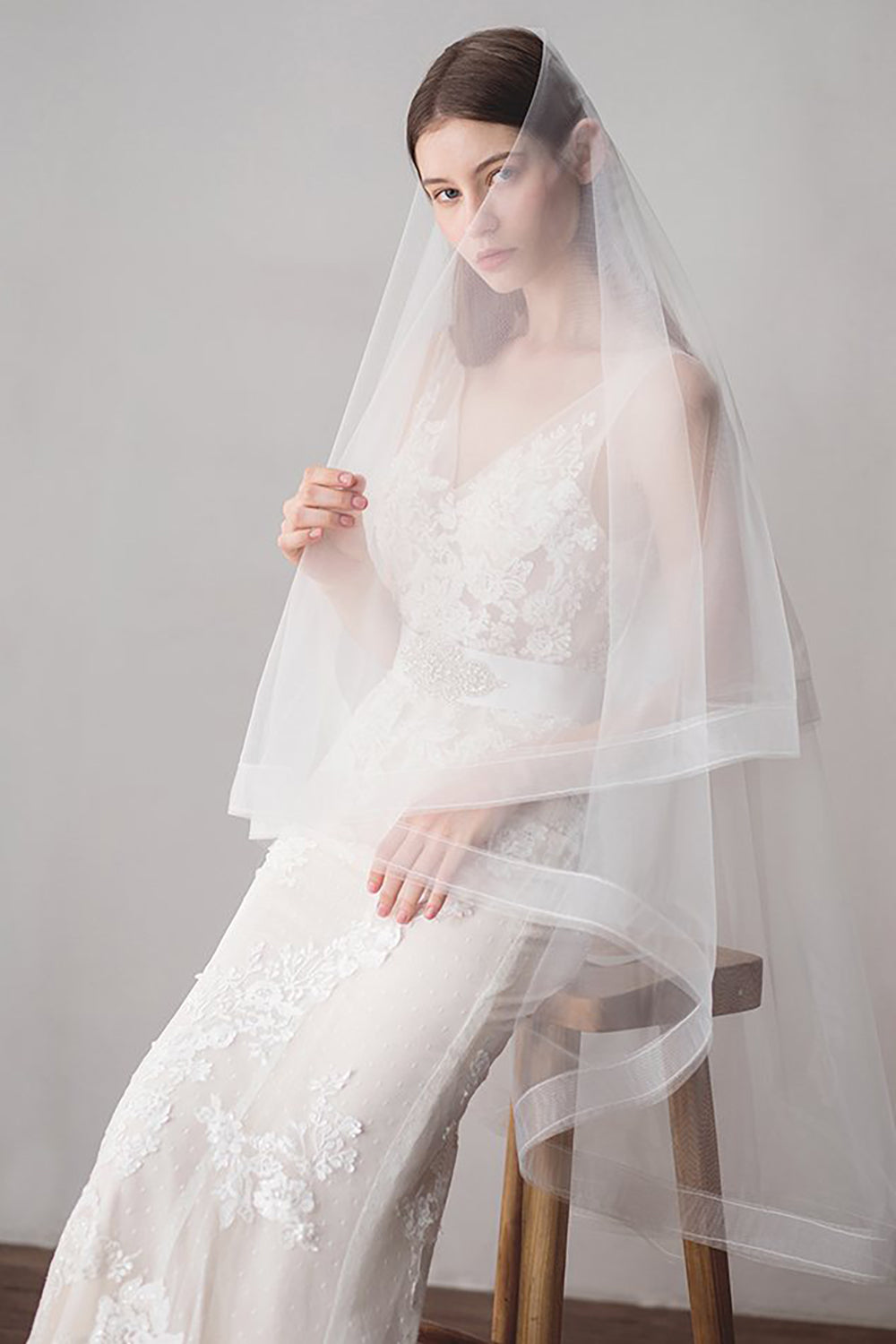 Two Tier Cathedral Length Veil with 1/4 Satin Edge |  Off-White / 30/90 Inches