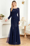 Black Mermaid Sequins Long Formal Dress With Long Sleeves