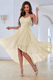 Yellow A Line Spaghetti Straps High Low Party Dress