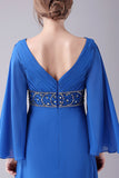 Royal Blue A-Line V-Neck Pleated Long Mother Of the Bride Dress With Beading