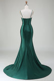 Dark Green Mermaid Spaghetti Straps Sweep Train Long Prom Dress