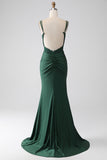 Dark Green Mermaid Spaghetti Straps Long Corset Prom Dress With Beading