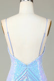 Sparkly Blue Sheath Spaghetti Straps Backless Sequins Short Homecoming Dress