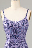 Sparkly Purple Sheath Sequins Short Homecoming Dress with Fringes