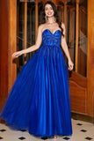 Royal Blue A-Line Sweetheart Long Prom Dress with Beading