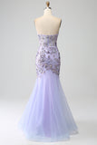 Lilac Mermaid Strapless Corset Prom Dress with Beading