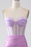 Lilac Mermaid Sweetheart Strapless Pleated Corset Prom Dress with Slit