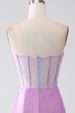 Lilac Mermaid Sweetheart Strapless Pleated Corset Prom Dress with Slit