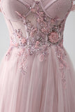 Blush A Line Off the Shoulder Sequin Beaded Corset Prom Dress with Slit