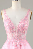 Cute Pink Glitter Sequin Short Backless Homecoming Dress with Appliques