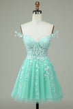 Stylish A Line Spaghetti Straps Mint Short Homecoming Dress with Appliques