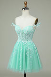 Stylish A Line Spaghetti Straps Mint Short Homecoming Dress with Appliques