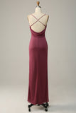 Desert Rose Spaghetti Straps Draped Chiffon Plus Size Bridesmaid Dress with Slit