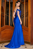 Royal Blue Mermaid Off the Shoulder Corset Prom Dress with Appliques