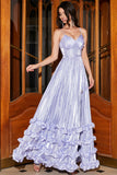 Stunning Lavender A Line Spaghetti Straps Corset Prom Dress with Slit