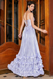 Stunning Lavender A Line Spaghetti Straps Corset Prom Dress with Slit