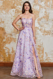 Gorgeous A Line Spaghetti Straps Light Purple Long Prom Dress with Appliques