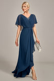 Navy A-Line Asymmetrical Sequins Mother of the Bride Dress With Beading