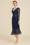 Navy Beaded and Sequin Midi Mother of Bride Dress