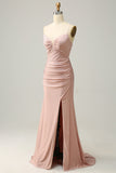 Blush Mermaid Spaghetti Straps Long Prom Dress with Beading