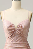 Blush Mermaid Spaghetti Straps Long Prom Dress with Beading