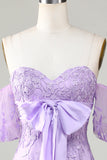 Purple Bodycon Sweetheart Short Homecoming Dress with Bowknot