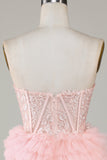 Trendy A Line Sweetheart Tiered Pink Short Homecoming Dress with Ruffles