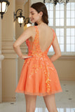 Glitter Orange A Line V Neck Sequins Short Homecoming Dress