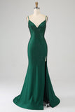 Sparkly Dark Green Mermaid Beaded Long Prom Dress with Slit