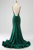 Sparkly Dark Green Mermaid Beaded Long Prom Dress with Slit