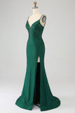 Sparkly Dark Green Mermaid Beaded Long Prom Dress with Slit