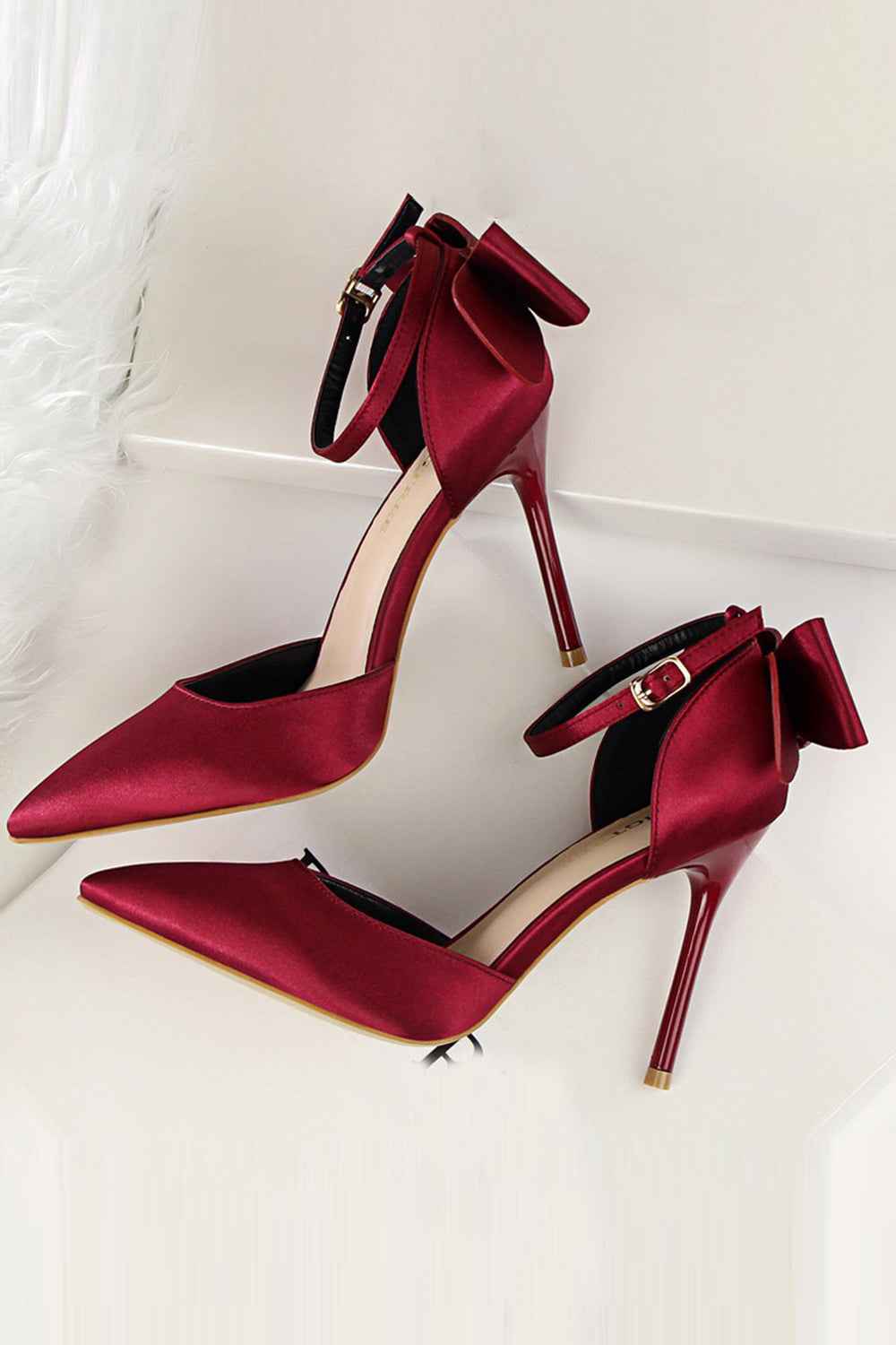 Burgundy Patent Leather Peep Toe T Strap Sexy High Heels Shoes | FSJshoes