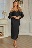 Black Mermaid Off the Shoulder Formal Party Dress with Half Sleeves