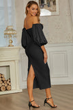 Black Mermaid Off the Shoulder Formal Party Dress with Half Sleeves