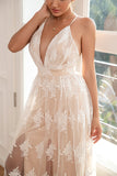 White A Line Spaghetti Straps Lace Floor-Length Dress