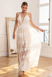 White A Line Spaghetti Straps Lace Floor-Length Dress