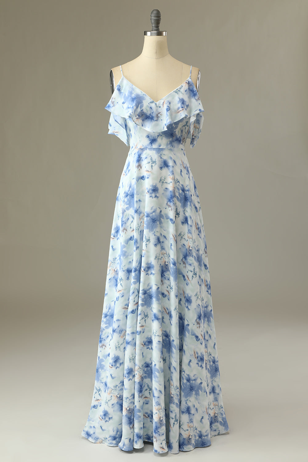 A-line dress - White/Blue floral - Ladies