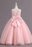 Blush A-Line Sleeveless Tulle Flower Girl Dress with Beading