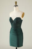 Dark Green Bodycon Strapless Applique Short Homecoming Dress with Beading