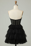 Black A Line Strapless Tiered Corset Homecoming Dress